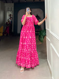 Lorenvalley Pink Georgette Floral Print Gown