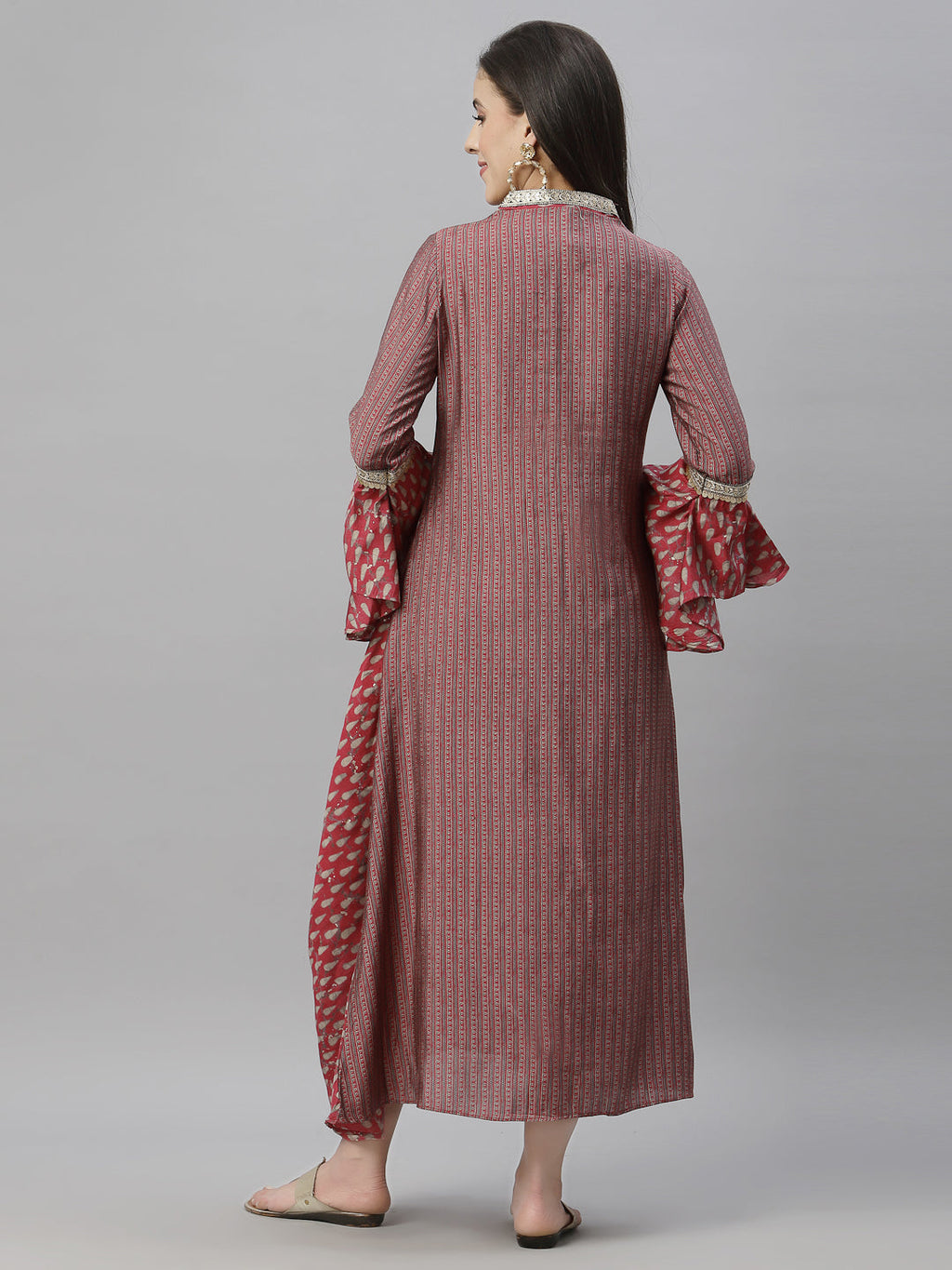 Juniper Women's Pink Silk Printed Flared Dress