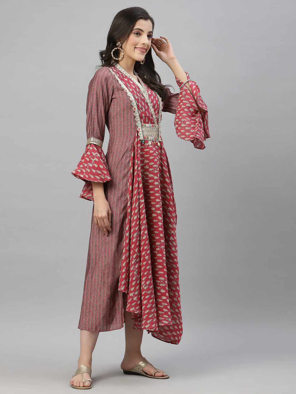 Juniper Women's Pink Silk Printed Flared Dress