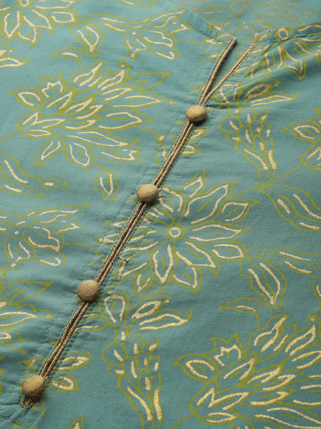 HERE&NOW Women Green & Golden Printed Straight Kurta