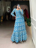 Lorenvalley Blue Georgette Printed Gown