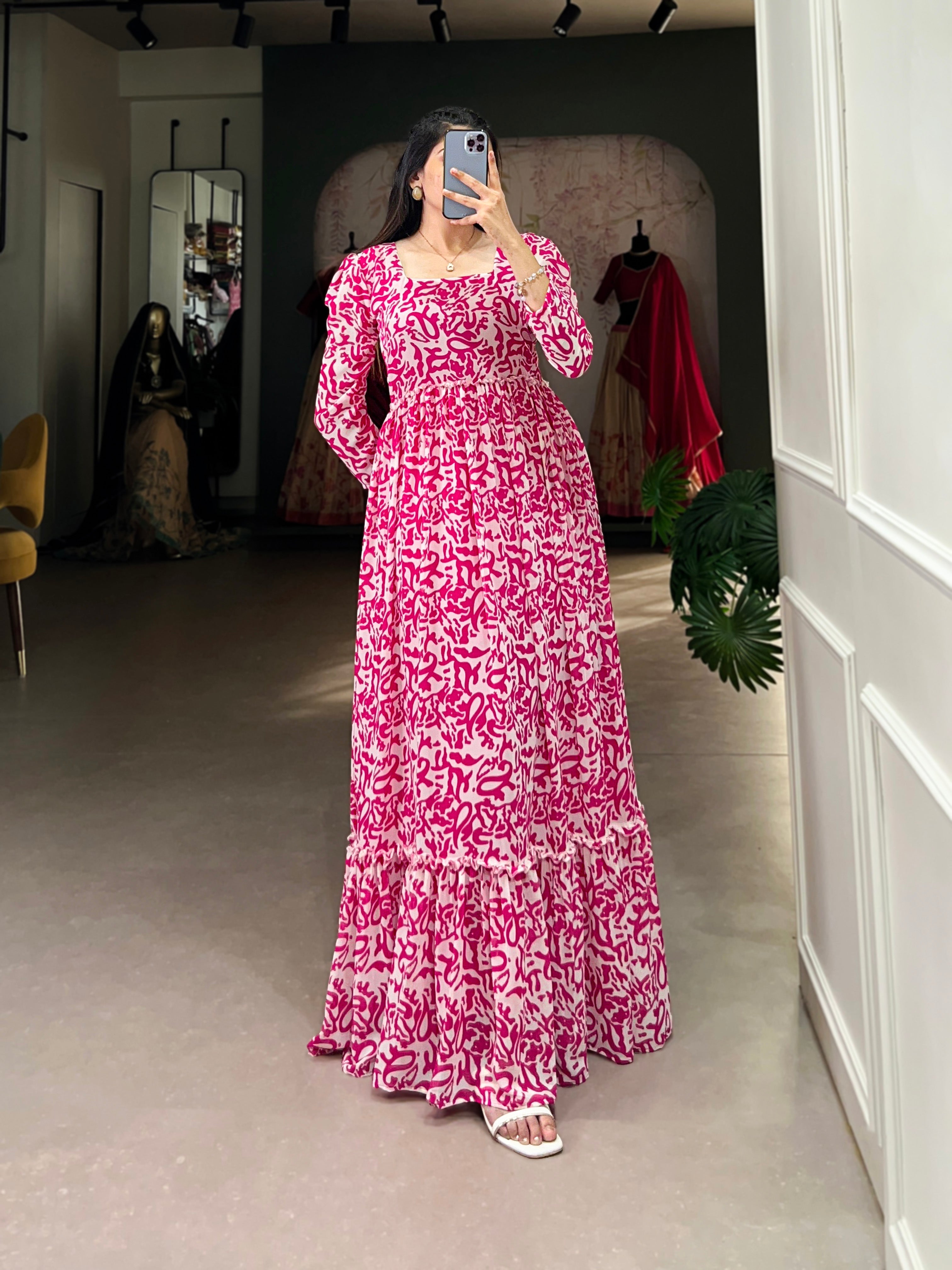 Lorenvalley Pink Georgette Printed Gown