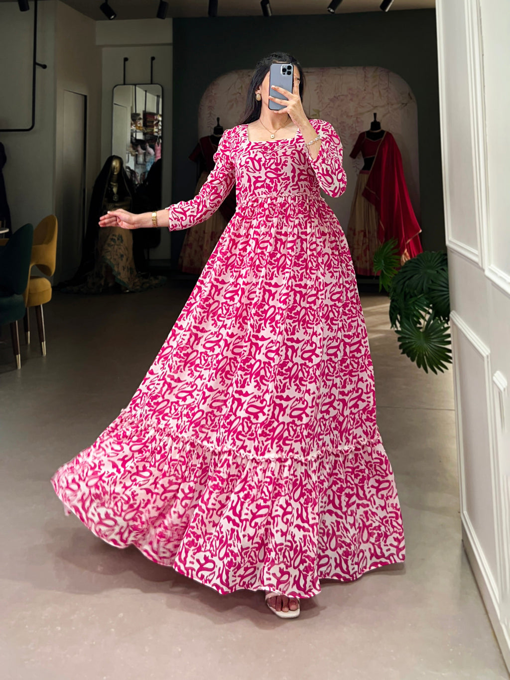 Lorenvalley Pink Georgette Printed Gown