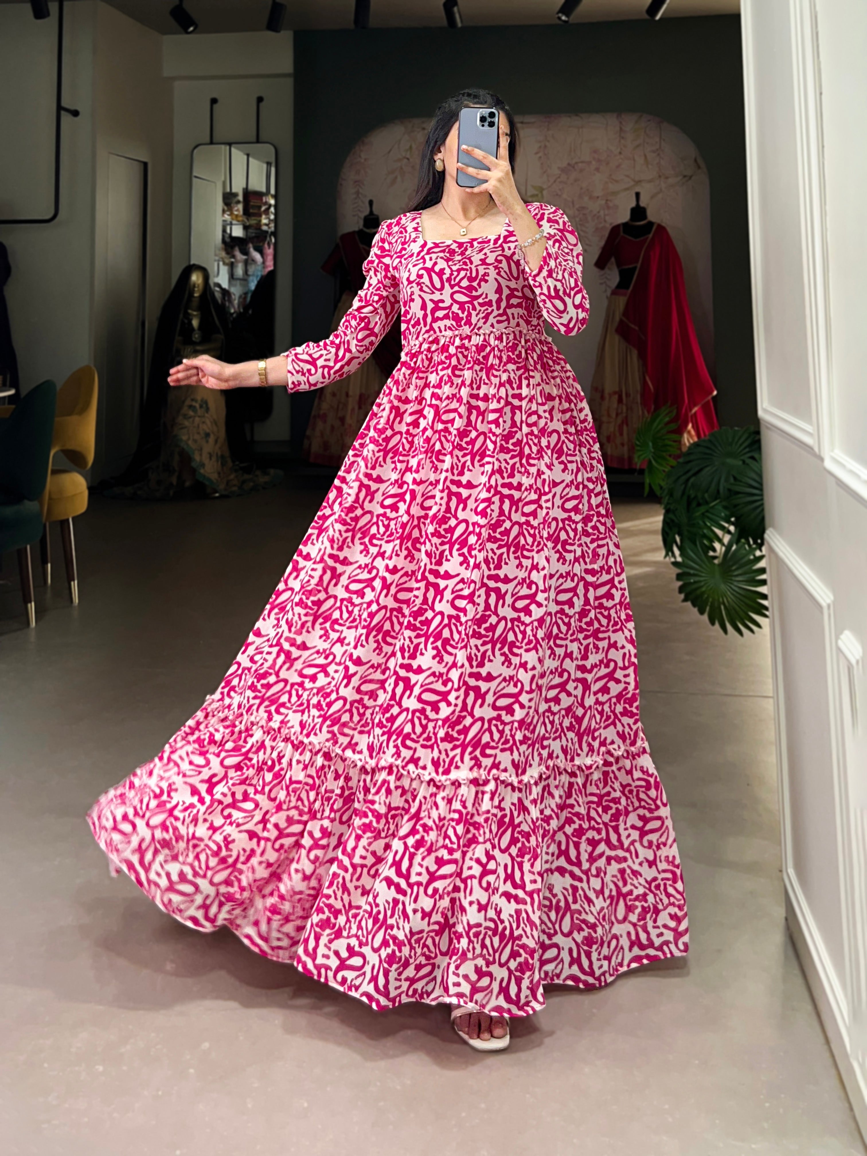 Lorenvalley Pink Georgette Printed Gown