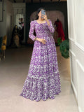 Lorenvalley Purple Georgette Printed Gown