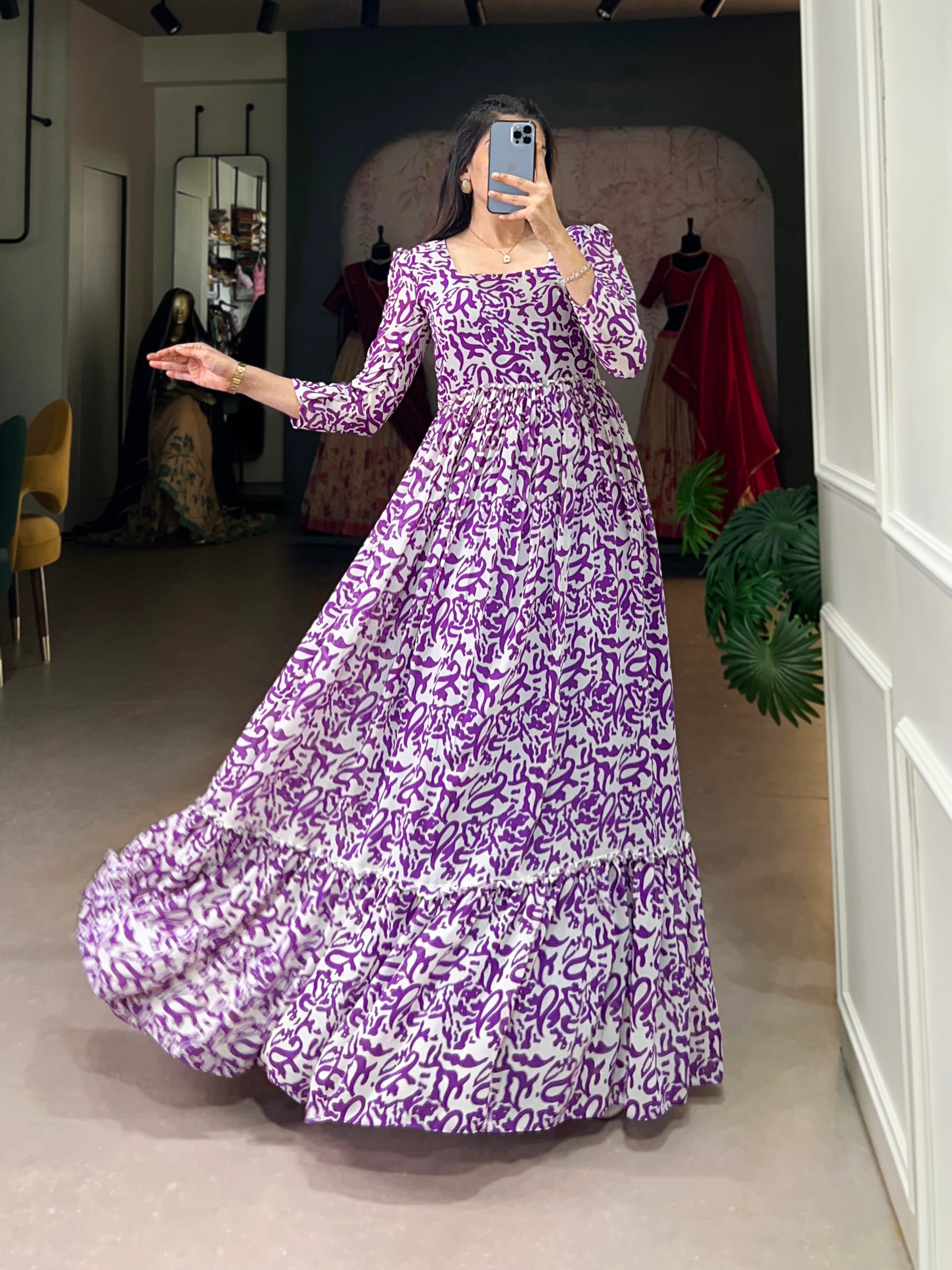Lorenvalley Purple Georgette Printed Gown