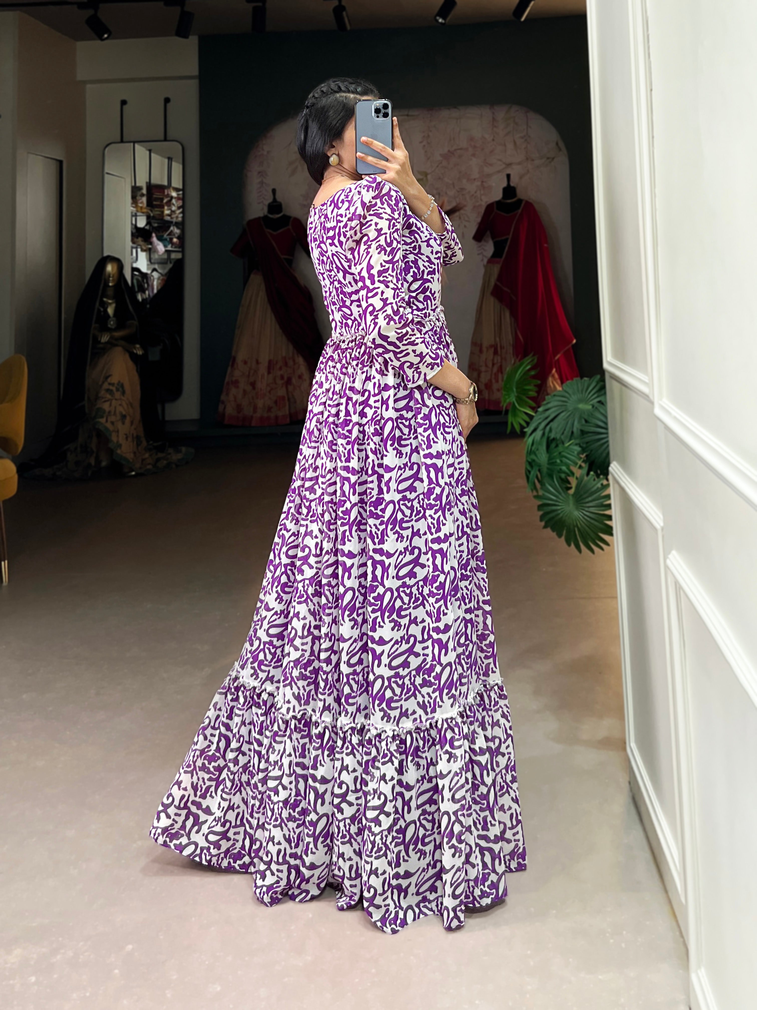 Lorenvalley Purple Georgette Printed Gown