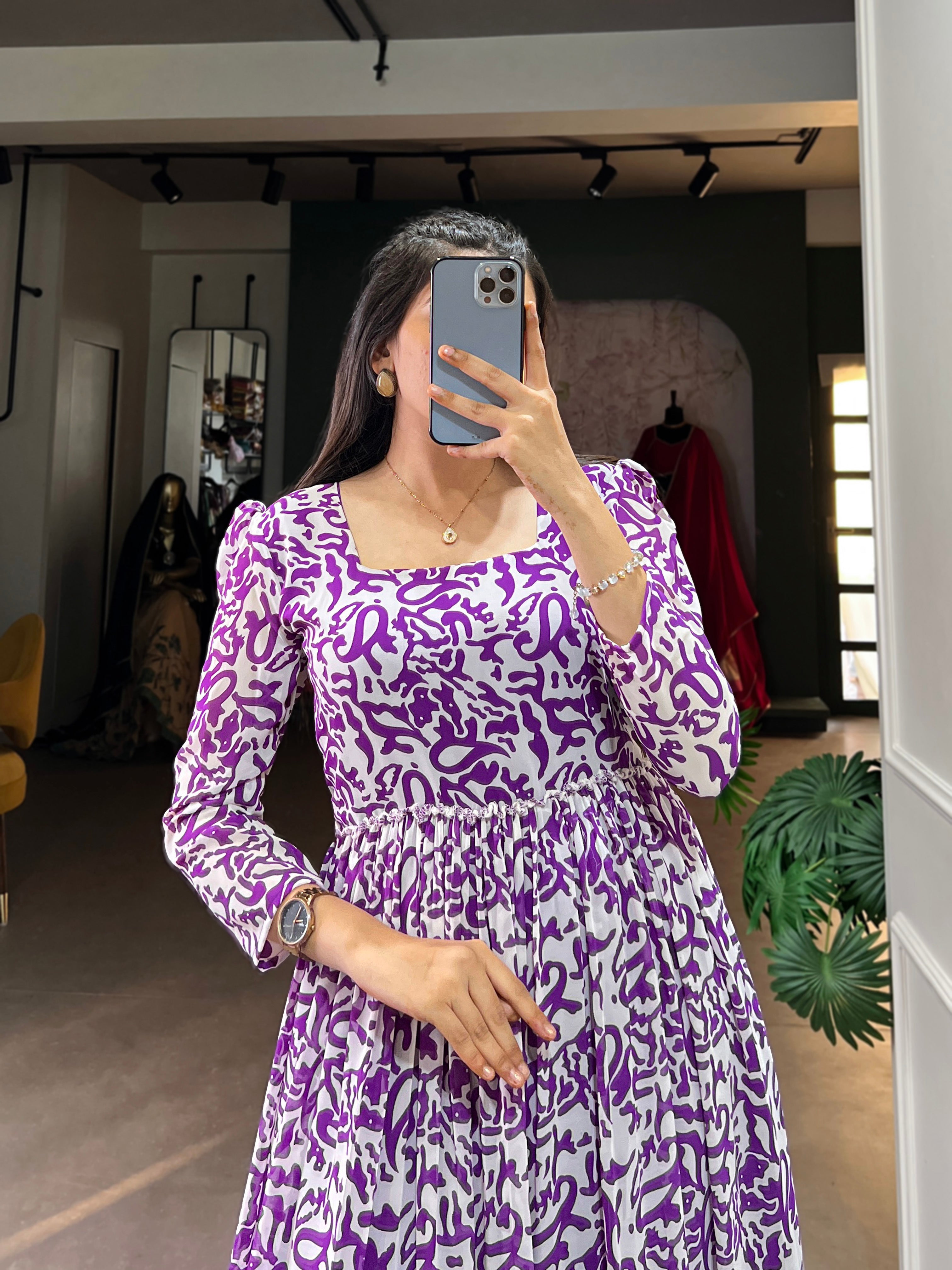 Lorenvalley Purple Georgette Printed Gown