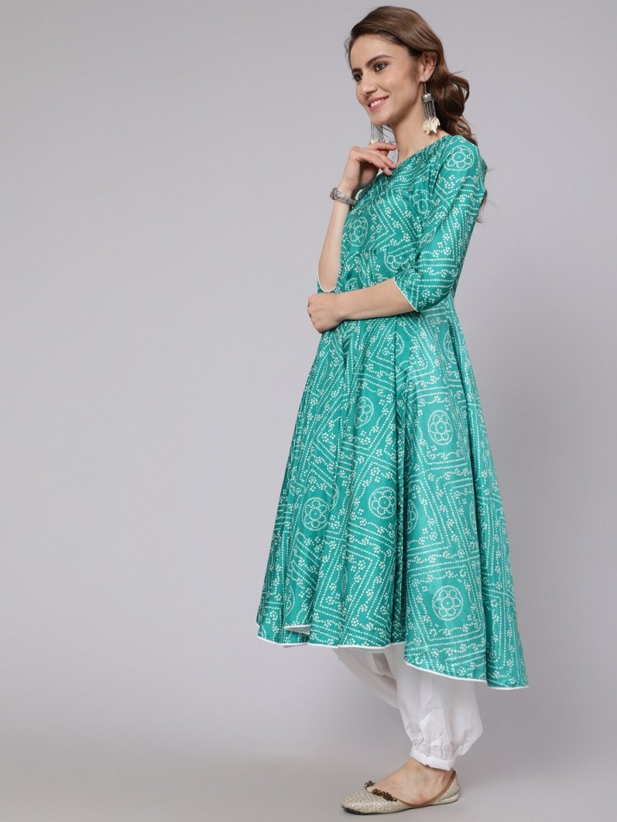 Aks Bandhani Printed Boat Neck Anarkali Kurta
