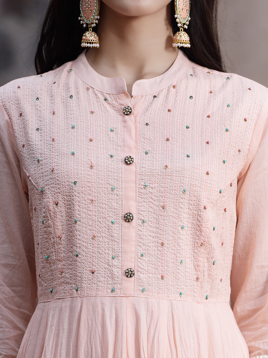 Juniper Women Peach Cotton Solid Flared Dress