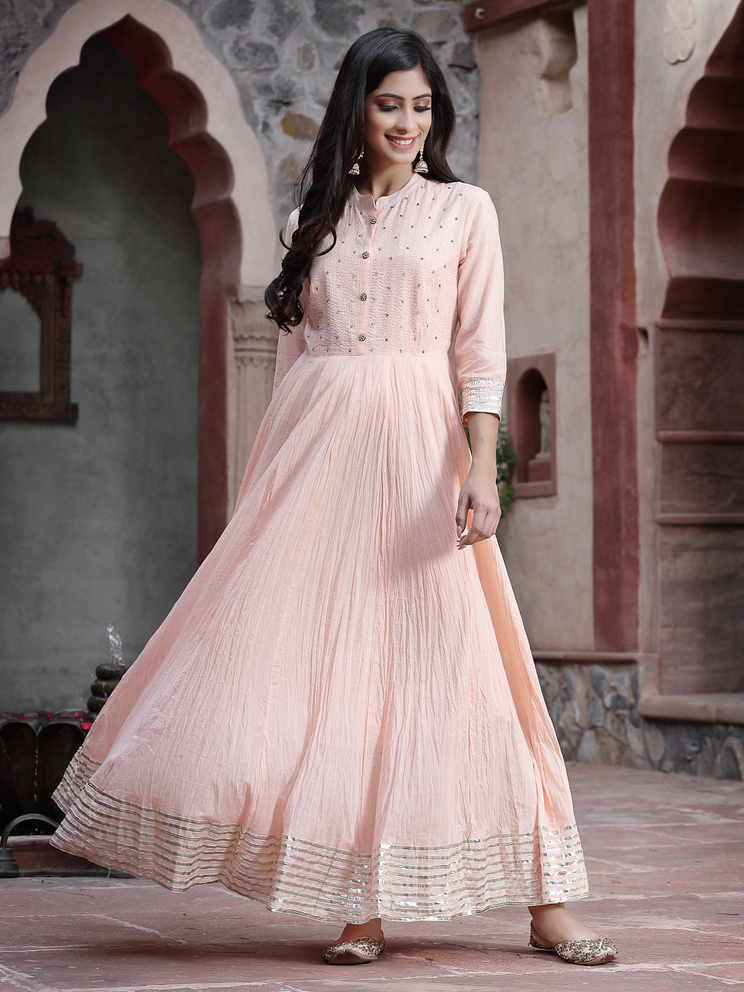 Juniper Women Peach Cotton Solid Flared Dress
