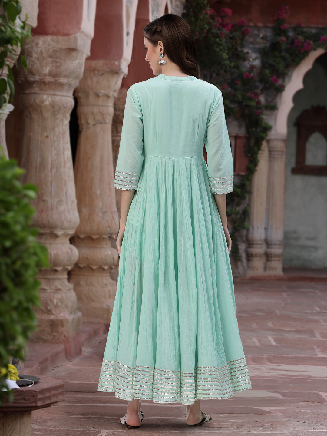 Juniper Women Sky Blue Cotton Solid Flared Dress
