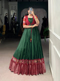Lorenvalley Fashion Green Tussar Chex Patola Print With Weaving Work Border Gown with Koti