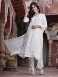 Juniper Women Off-White Cotton Embroidered Straight Kurta Pant Dupatta Set