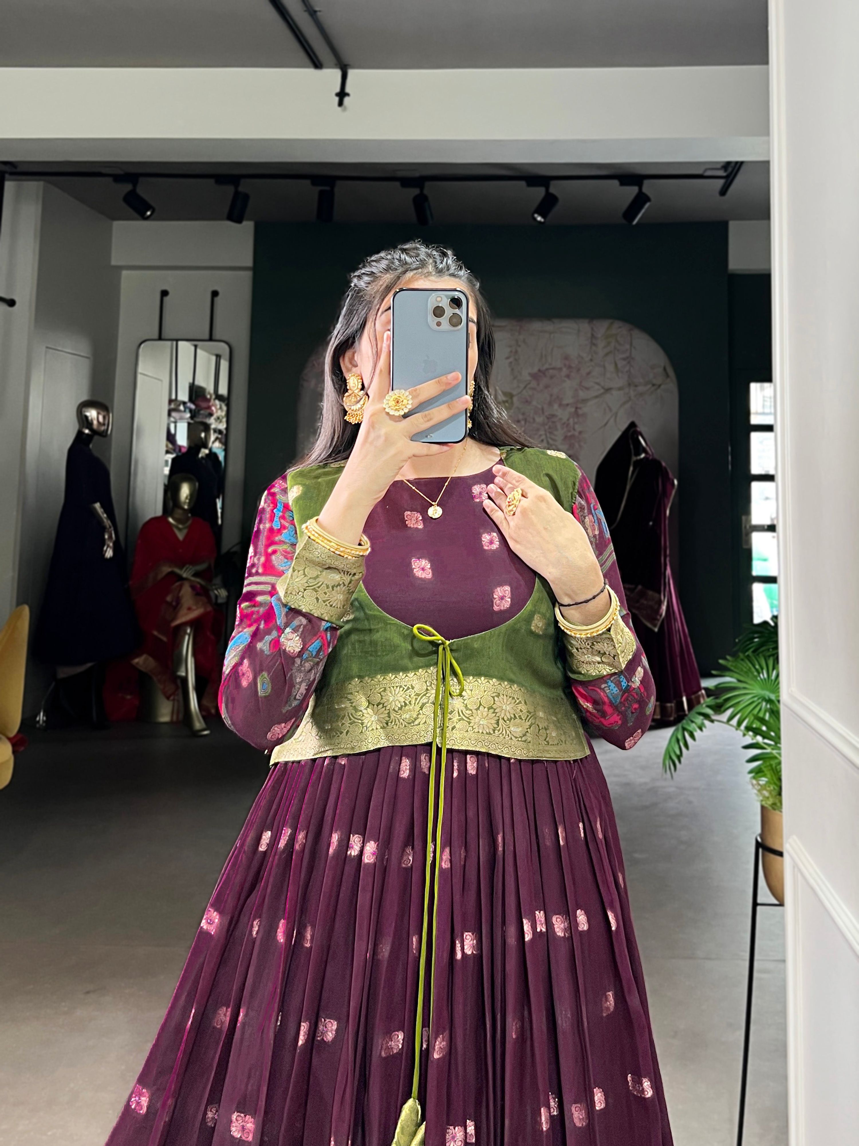 Lorenvalley Fashion Wine Poly Cotton Kalamkari Print With Zari Weaving Work Border Gown with Koti