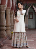 Juniper Women`s White Cotton Embroidered Straight Kurta Sharara Dupatta Set