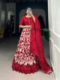 Lorenvalley Red Tussar Silk Floral Print With Foil Print Gown with Dupatta