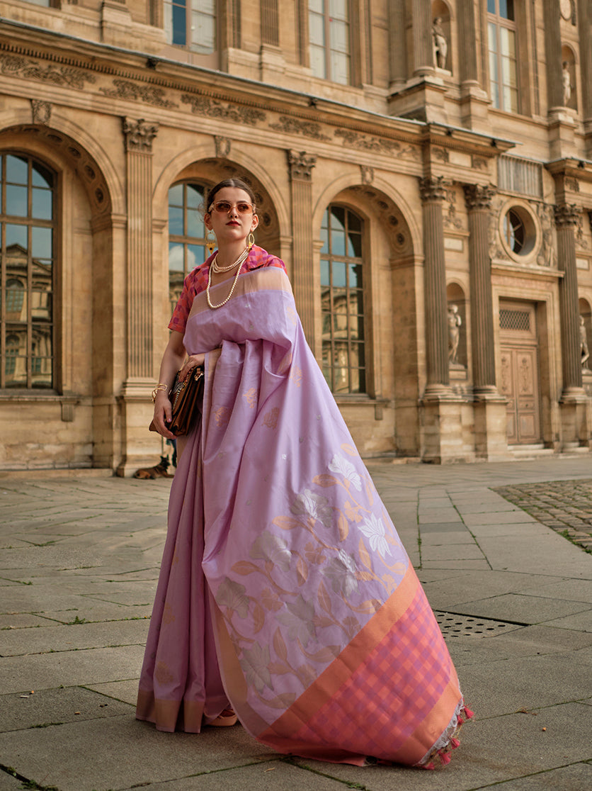 Monjolika Fashion Light Lavender Soft Silk Ceremonial Designer Saree