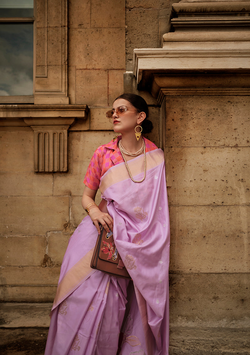 Monjolika Fashion Light Lavender Soft Silk Ceremonial Designer Saree