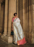 Monjolika Fashion Off White Soft Silk Ceremonial Designer Saree