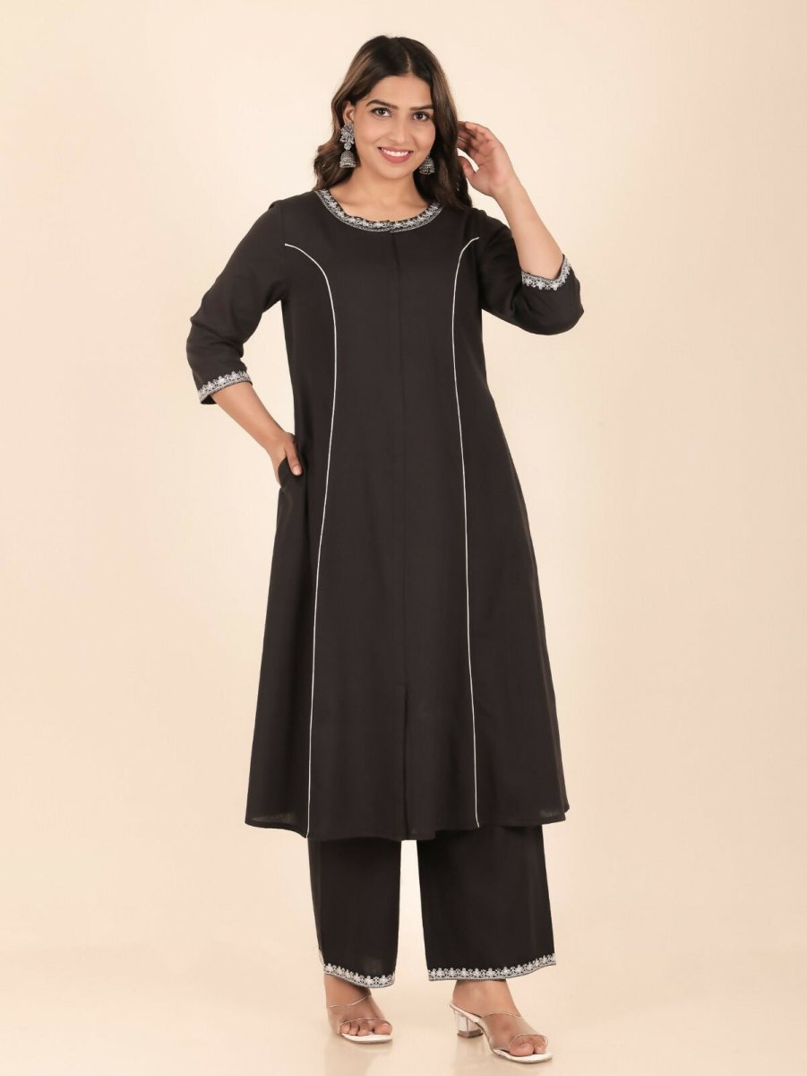 Aramya A-line Linen Cotton Solid Women's Kurta - Black