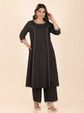 Aramya A-line Linen Cotton Solid Women's Kurta - Black