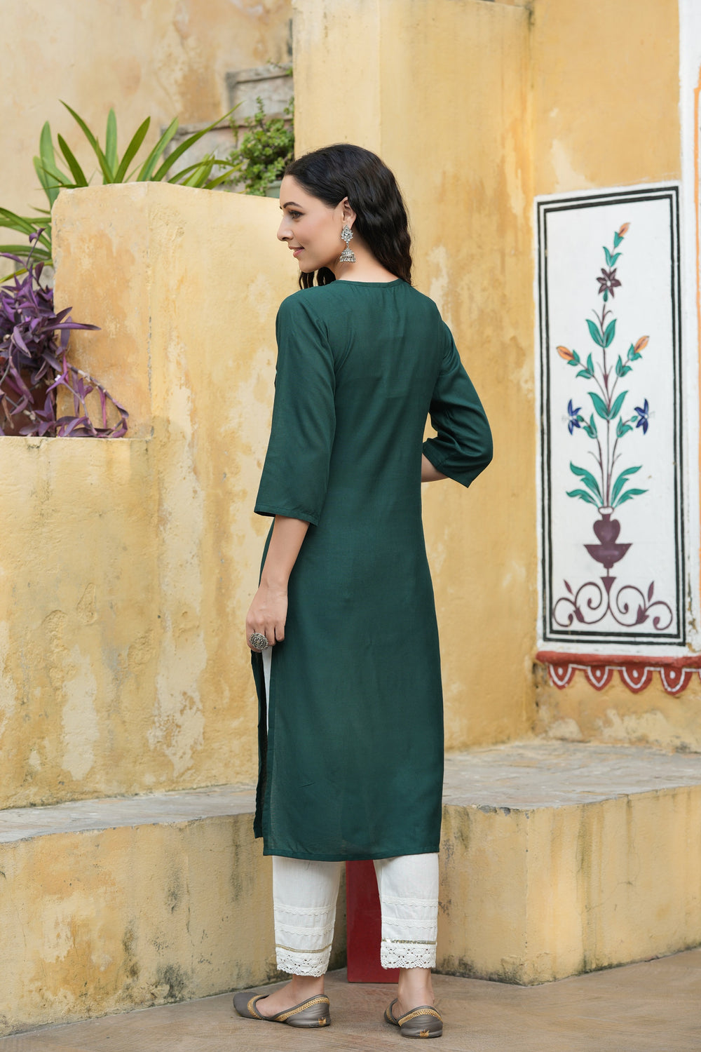 Juniper Green Rayon Festive Wear Embroidered Straight Kurta