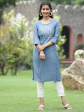 Juniper Women Grey Rayon Festive Wear Embroidered Straight Kurta