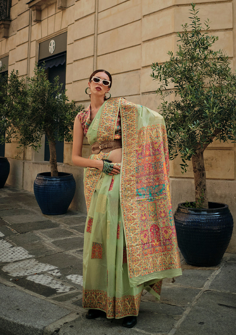 Monjolika Fashion Light Green Color Woven Festival Wear Saree