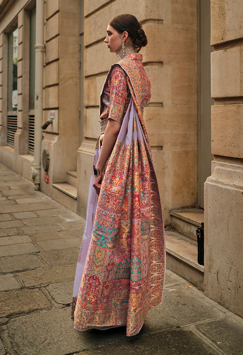 Monjolika Fashion Light Lavender Color Woven Festival Wear Saree
