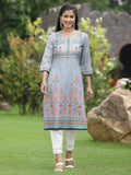 Juniper Women Grey Crepe Casual Wear Digital Printed Straight Kurta
