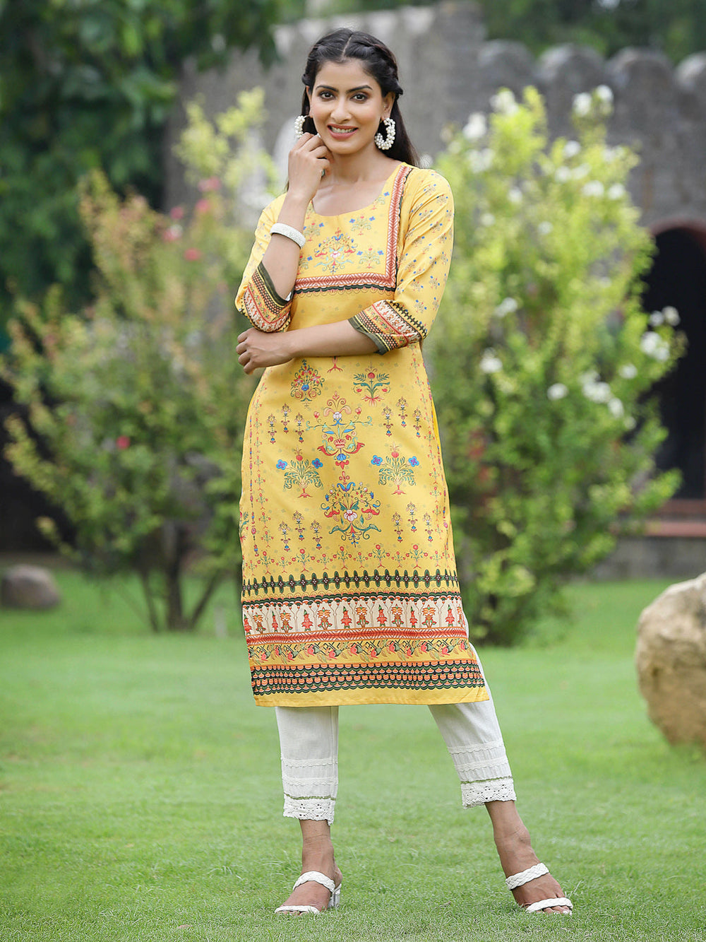 Juniper Women Yellow Crepe Casual Wear Digital Printed Straight Kurta