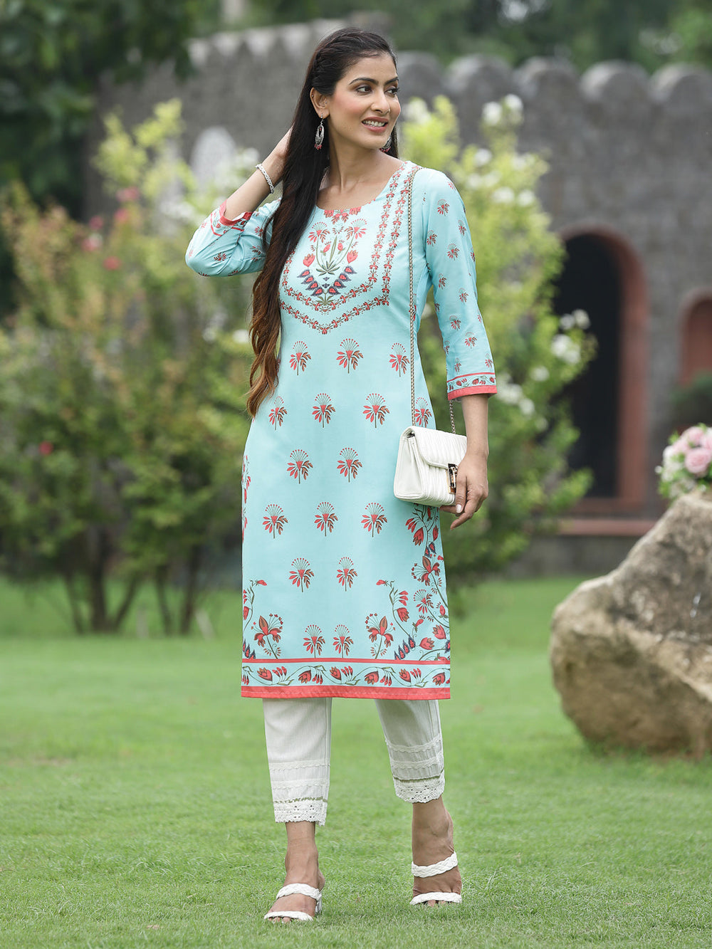 Juniper Women Green Crepe Casual Wear Digital Printed Straight Kurta