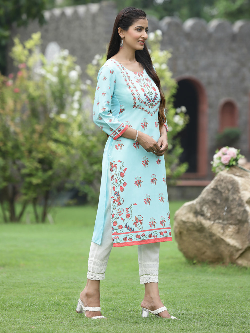 Juniper Women Green Crepe Casual Wear Digital Printed Straight Kurta
