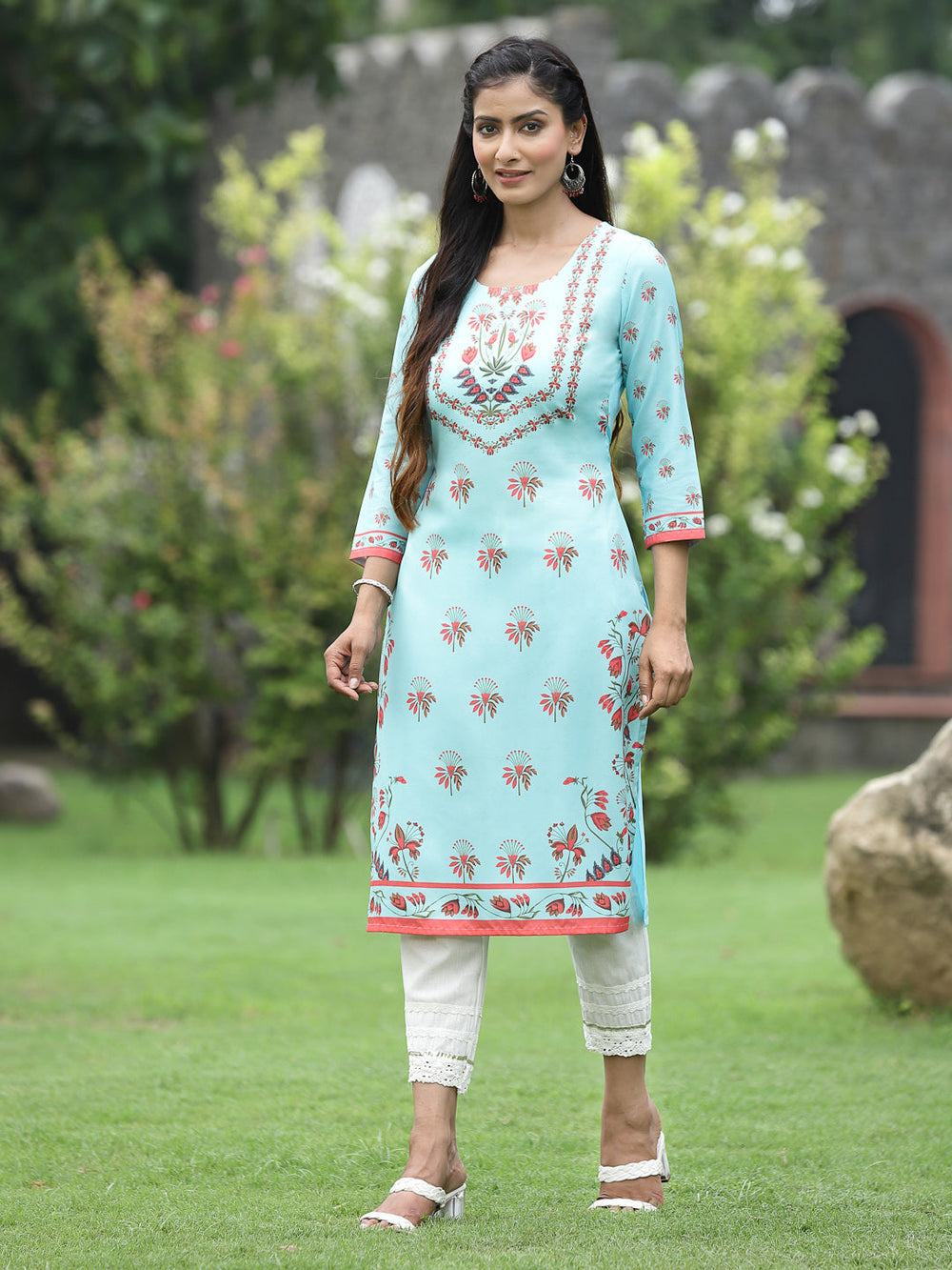 Juniper Women Green Crepe Casual Wear Digital Printed Straight Kurta
