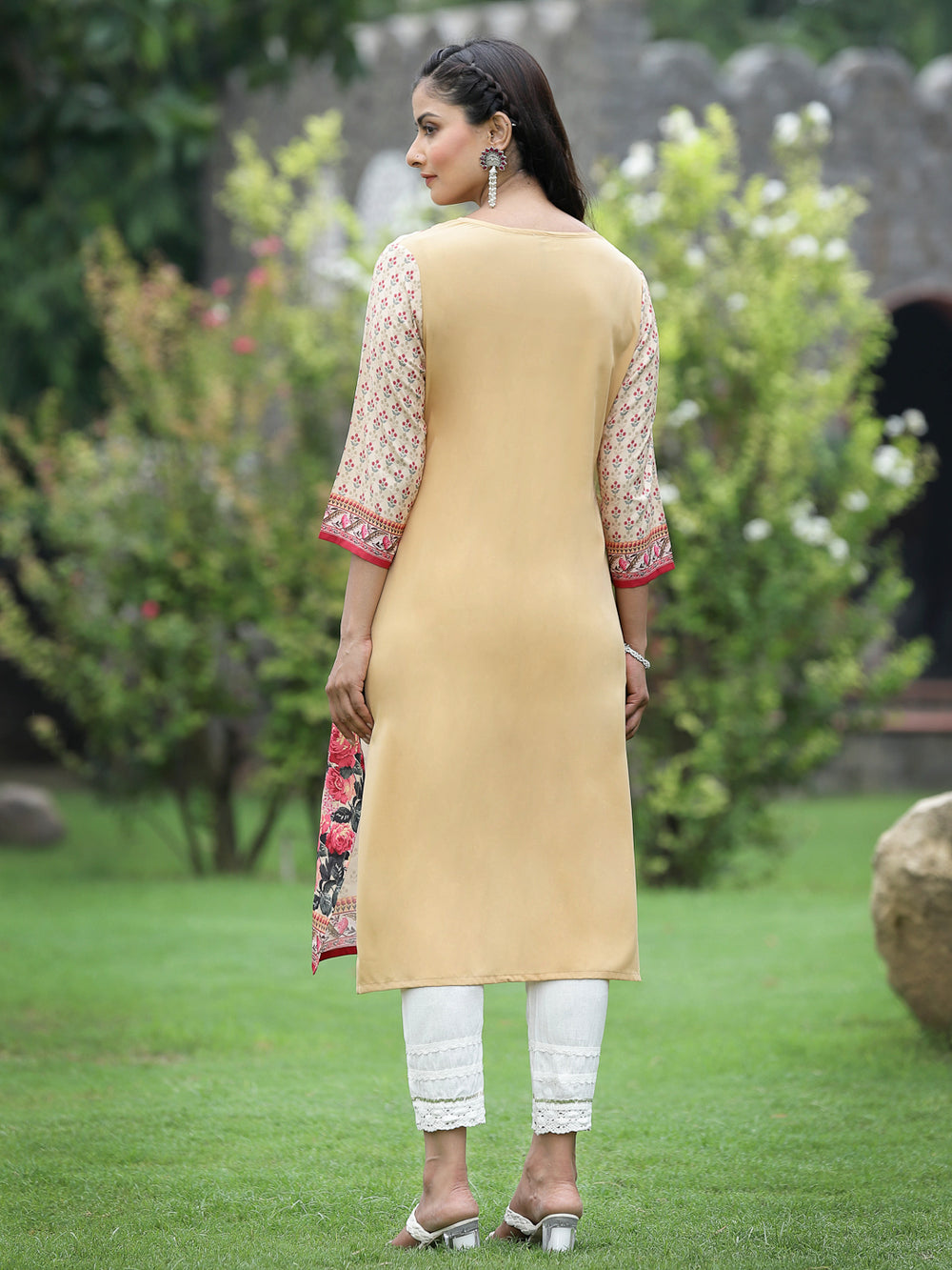 Juniper Women Beige Crepe Casual Wear Digital Printed Straight Kurta