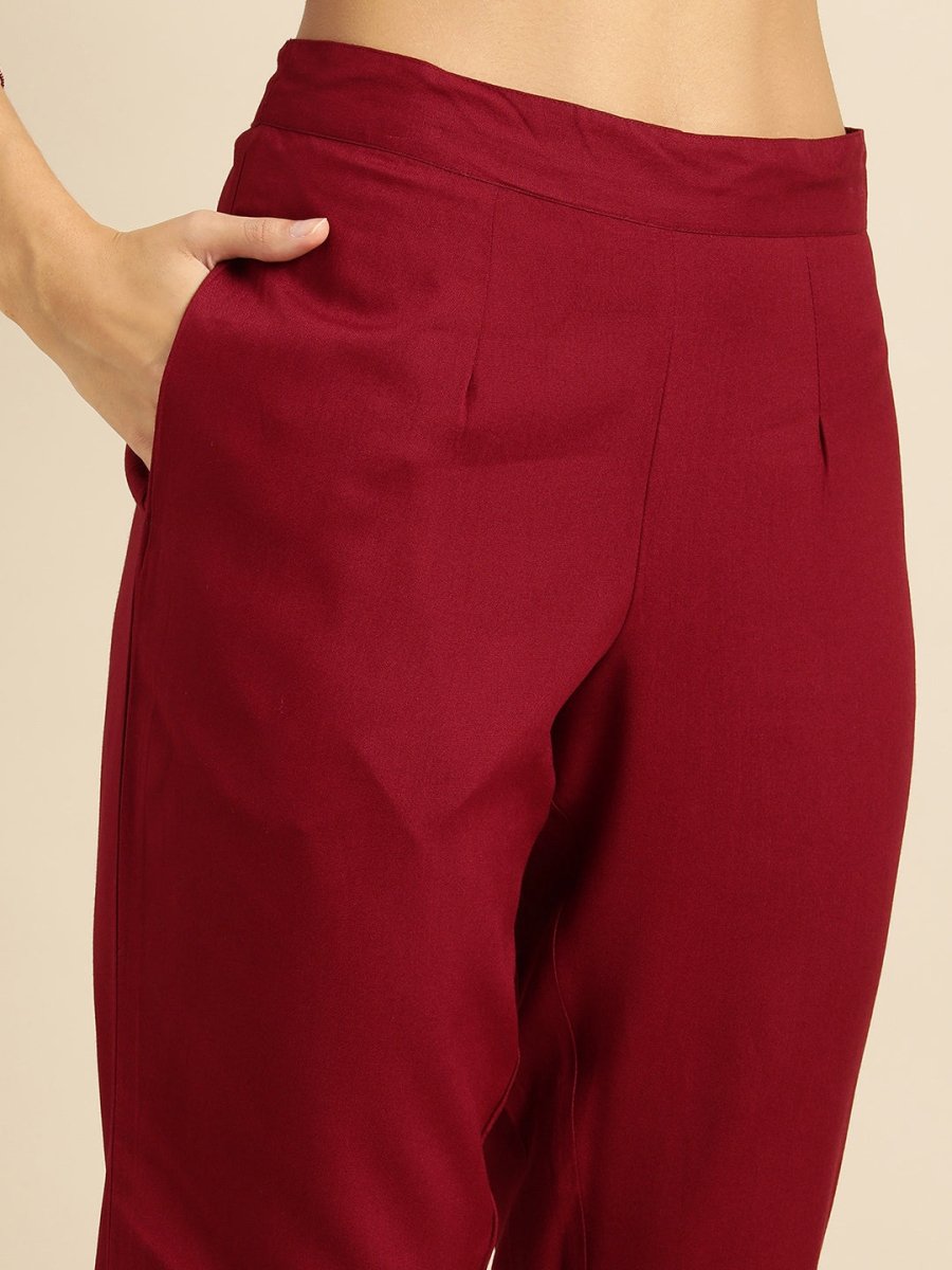 All About You Women Maroon Printed Kurta with Trousers