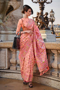 Monjolika Fashion Peach Emblished Organza Contemporary Saree