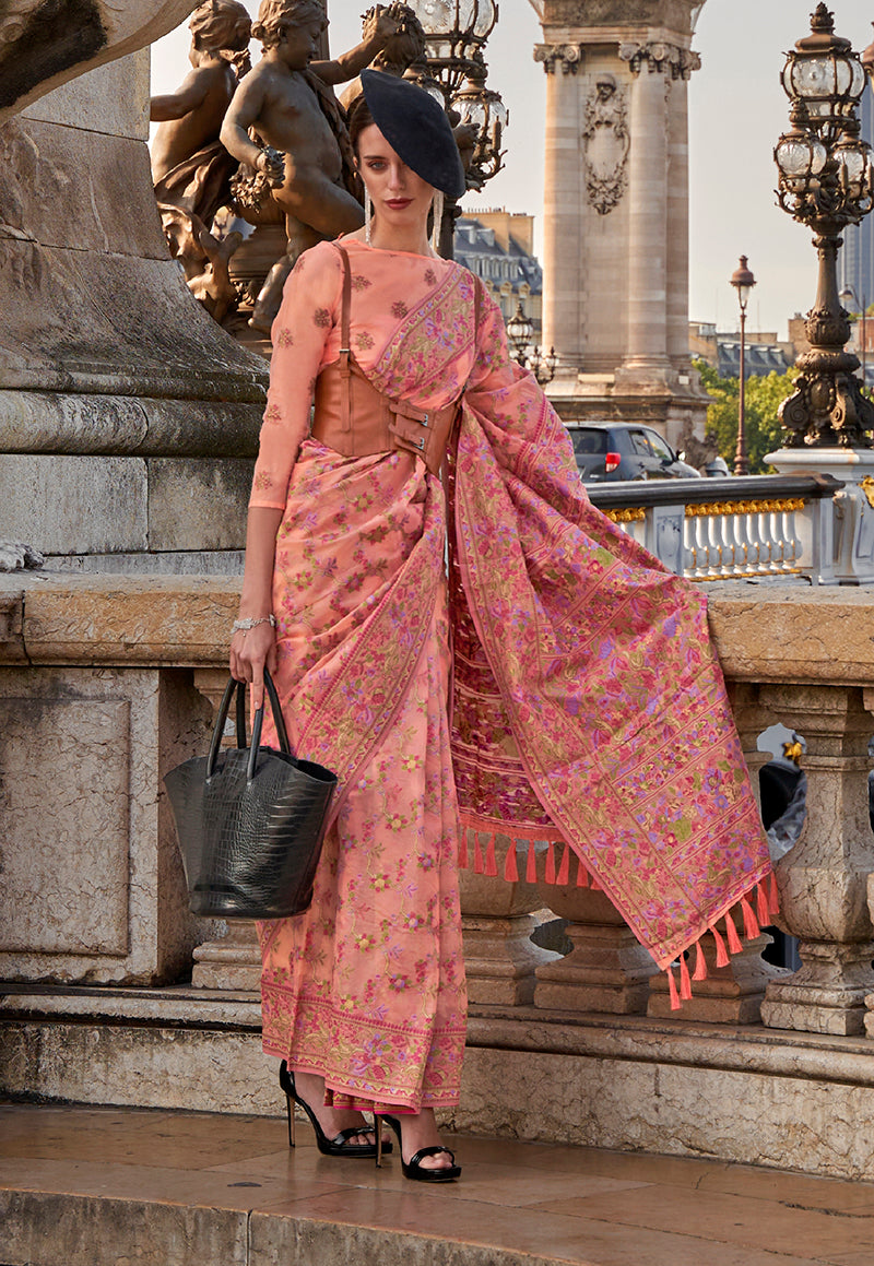 Monjolika Fashion Peach Emblished Organza Contemporary Saree