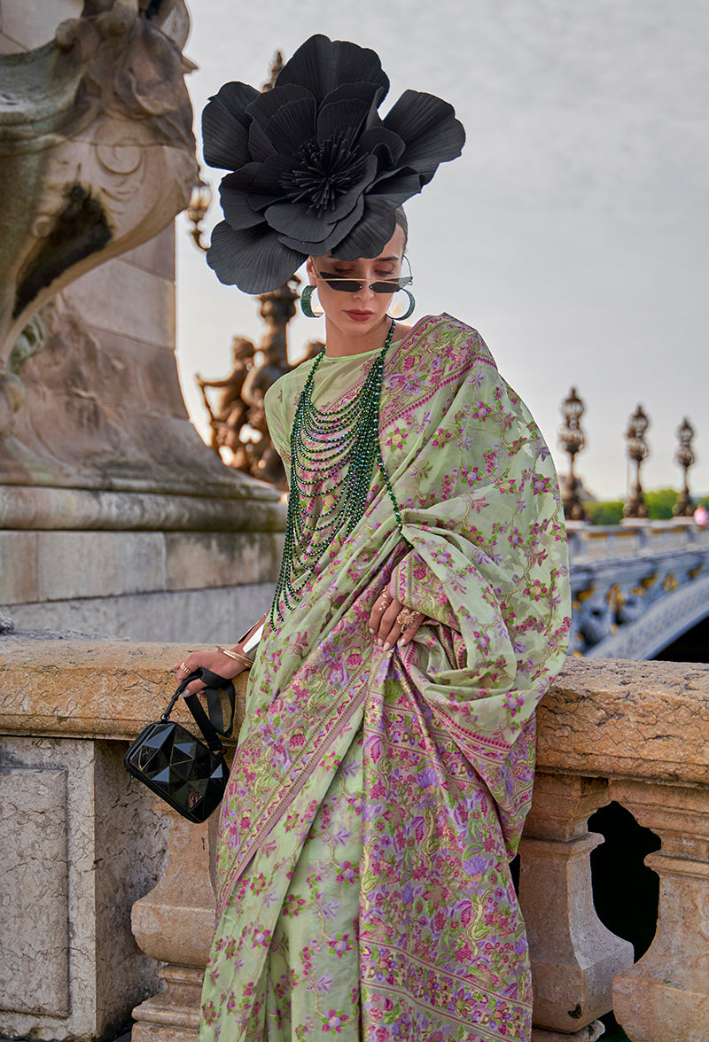 Monjolika Fashion Light Green Emblished Organza Contemporary Saree
