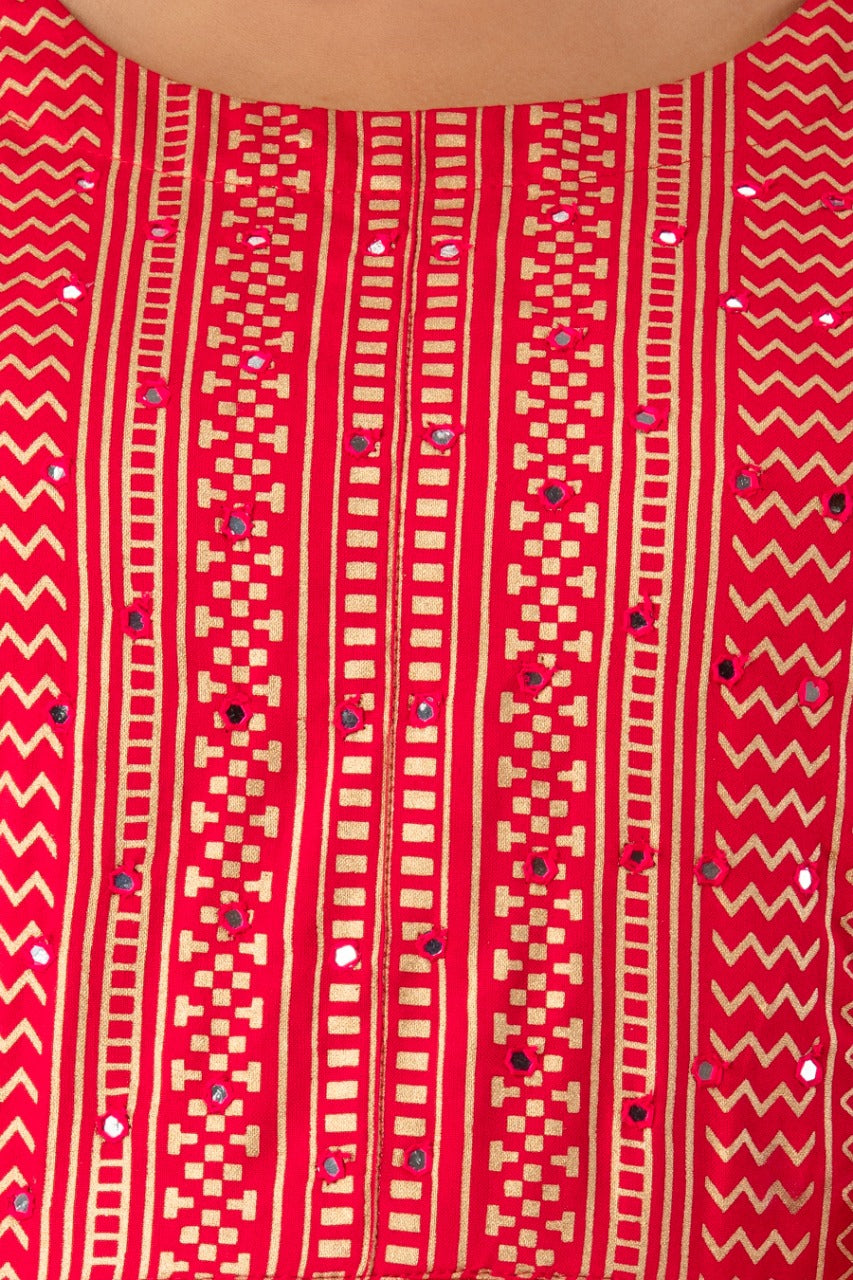 Juniper Fuchsia Rayon Festive Wear Foil Printed A-Line Long Dress
