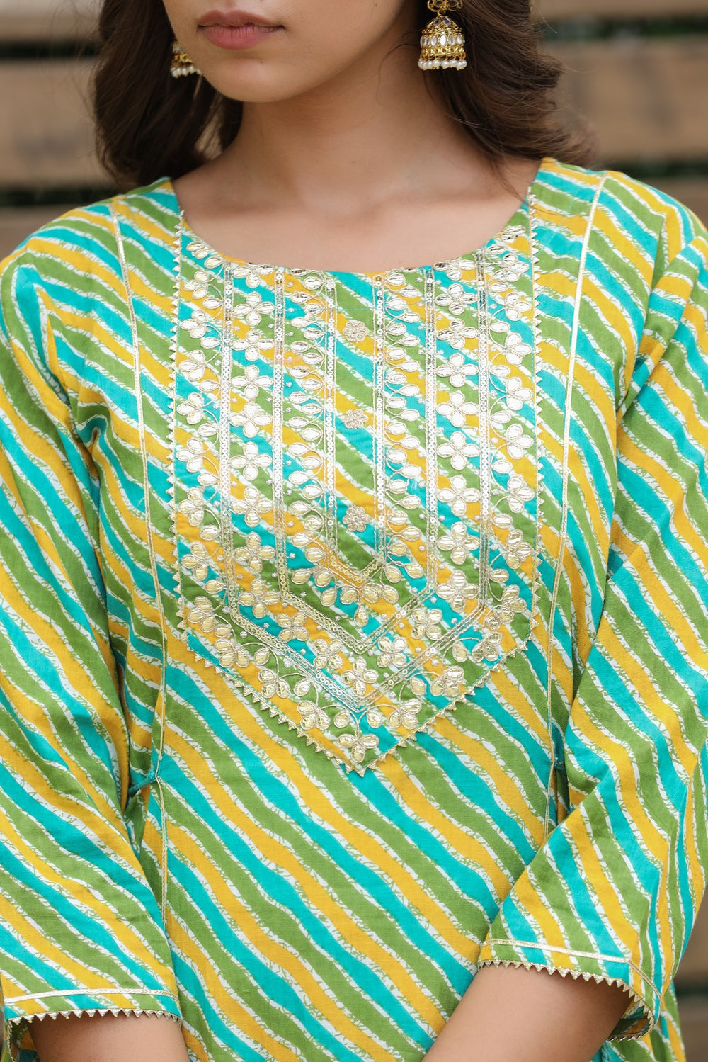 Juniper Women's Cotton Cambric Green Printed Flared Festive Long Dress