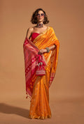Monjolika Fashion Weaving Handloom Silk Classic Saree In Mustard