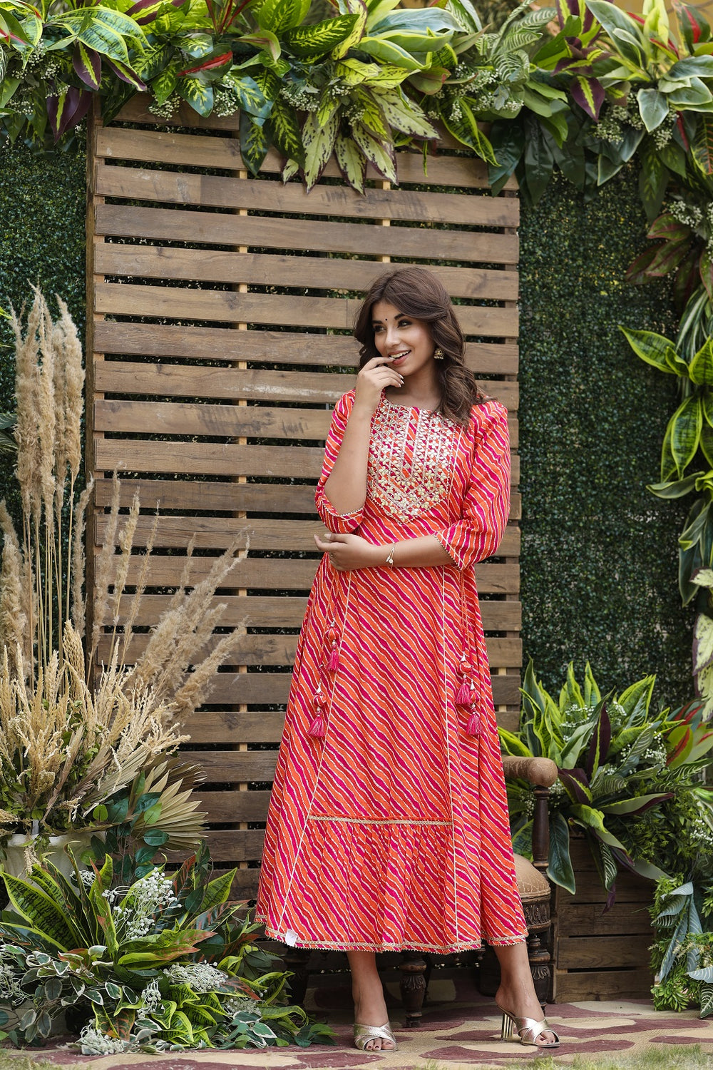 Juniper Women's Cotton Cambric Red Printed Flared Festive Long Dress