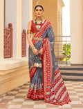 Monjolika Fashion Dark Grey Colour Sigma Silk Patola Printed Saree With Blouse