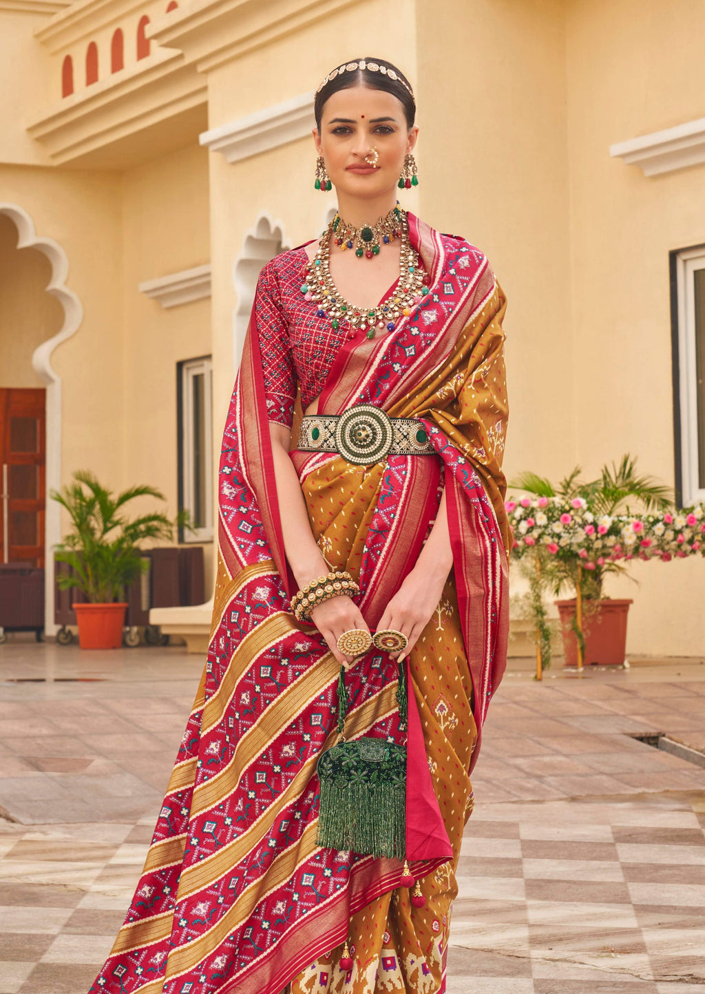 Monjolika Fashion Mustard Colour Sigma Silk Patola Printed Saree With Blouse