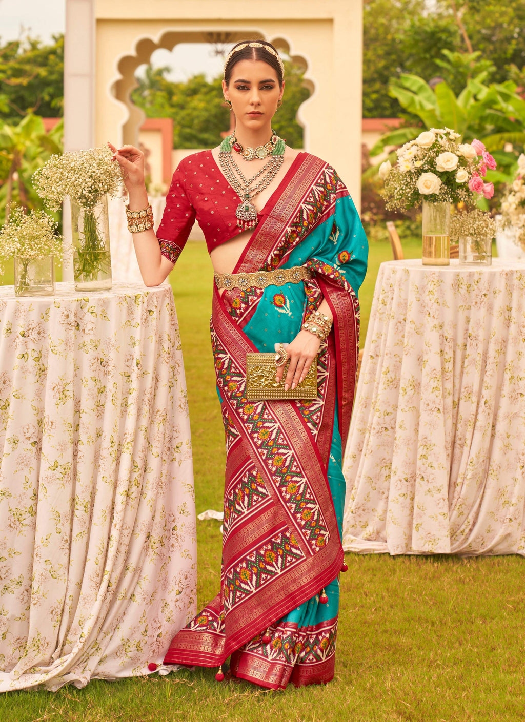 Monjolika Fashion Blue Colour Sigma Silk Patola Printed Saree With Blouse