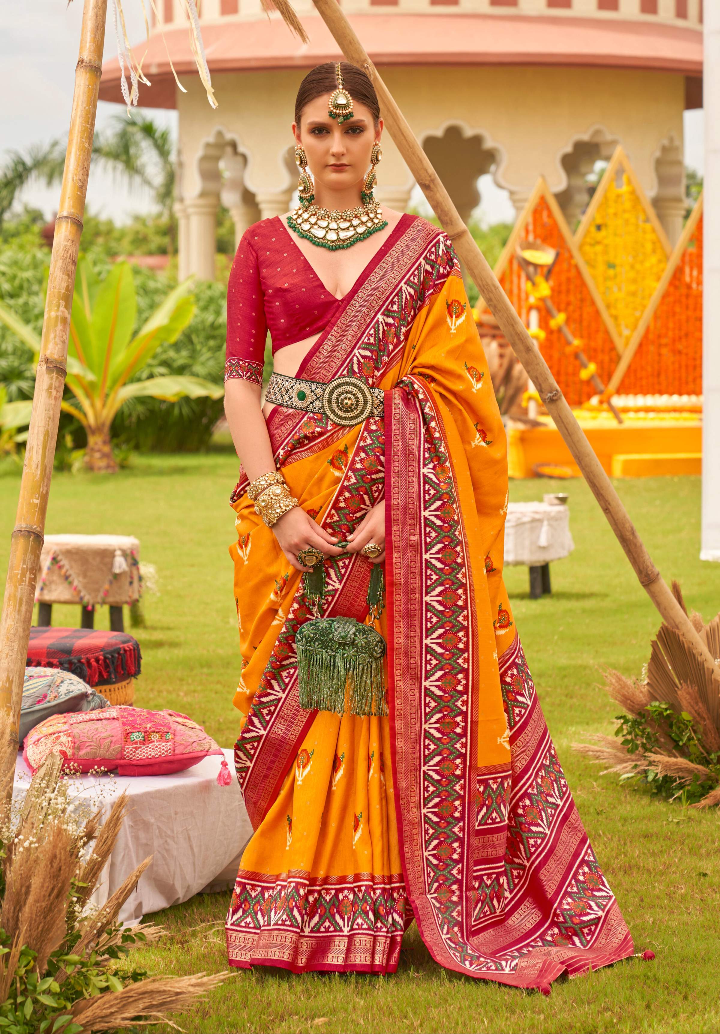 Monjolika Fashion Amber Colour Sigma Silk Patola Printed Saree With Blouse