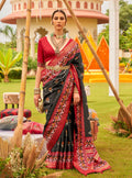 Monjolika Fashion Black Colour Sigma Silk Patola Printed Saree With Blouse