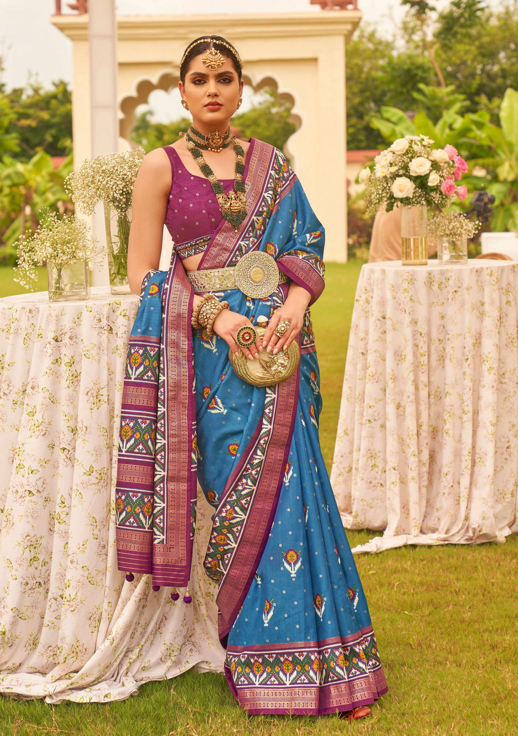Monjolika Fashion Blue Colour Sigma Silk Patola Printed Saree With Blouse